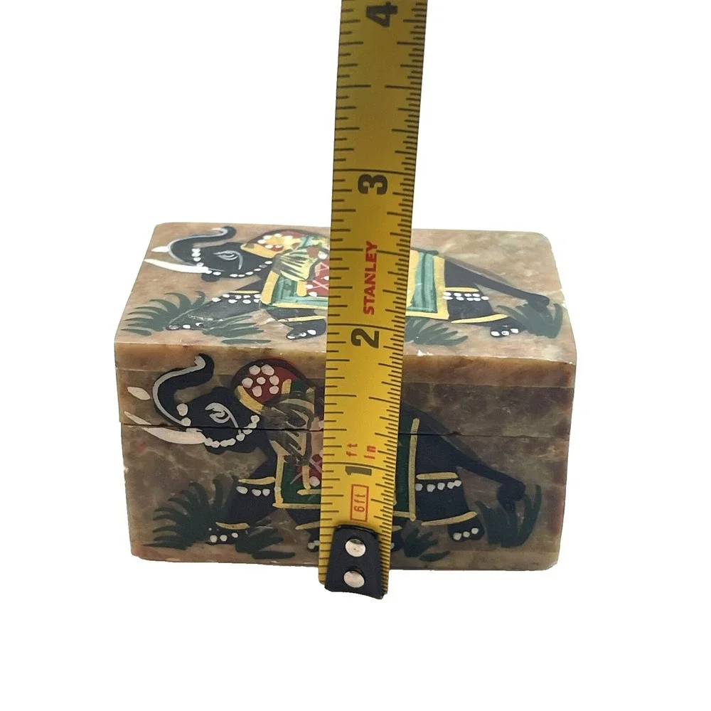 Hand Painted Handmade Soapstone Elephant & Peacock Trinket Jewelry Boxes Set